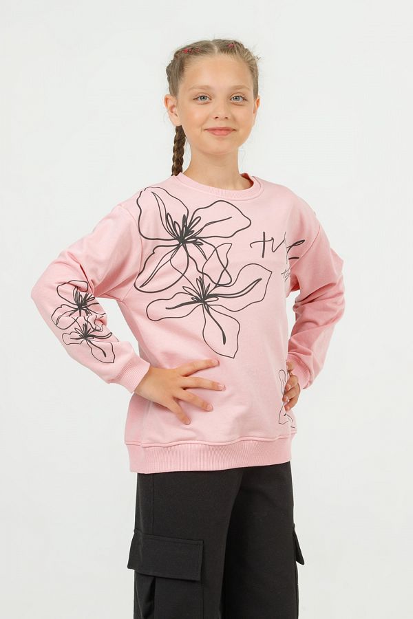 Dmb Flower Printed Girl s Sweatshirt Trendyol