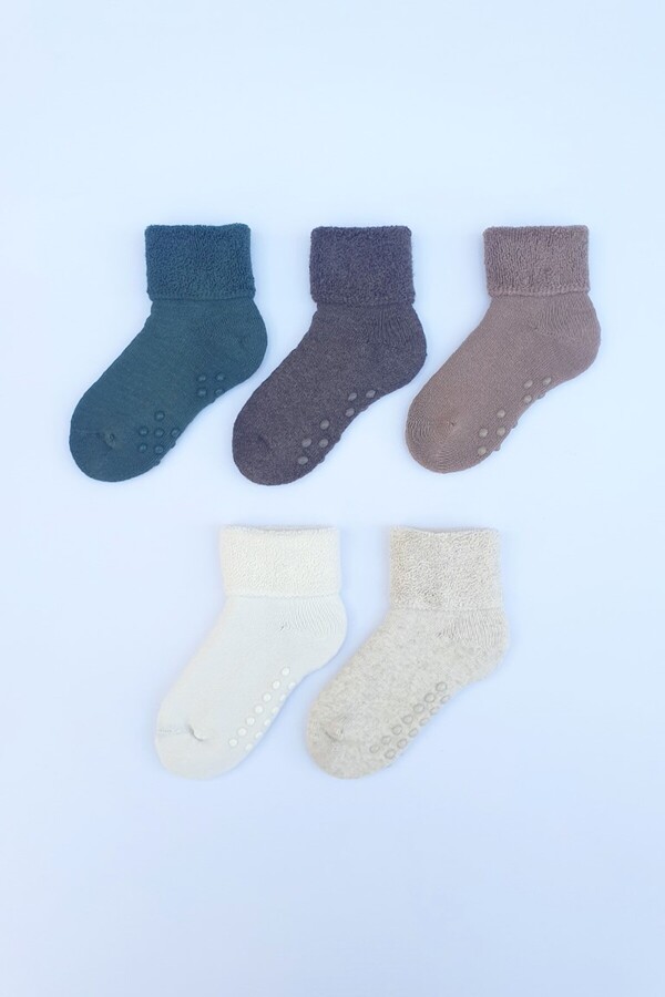 MEM SOCKS 5'li Kaydırmaz Havlu Bebek/çocuk Çorabı