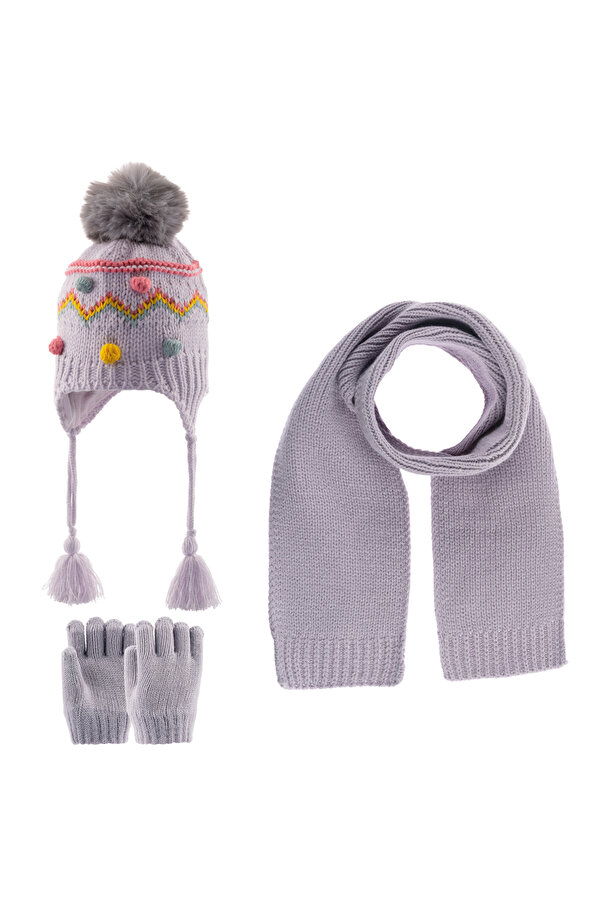 Kitti 1-4 Yaş Kız Bebek Atkı Bere Eldiven 3 lü Takım