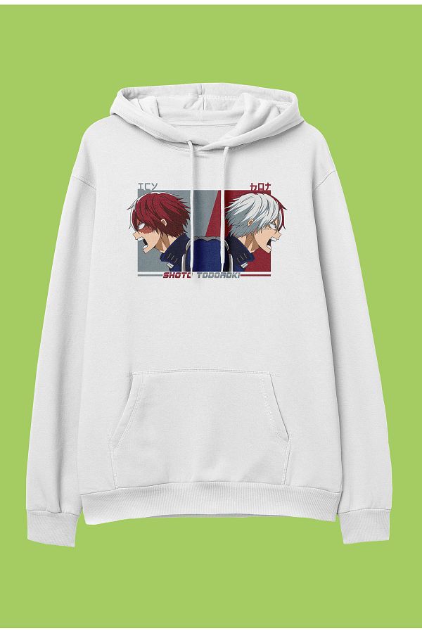 Corvo Oversize My Hero Academia Shoto Todoroki anime character printed hooded sweatshirt hoodie Trendyol