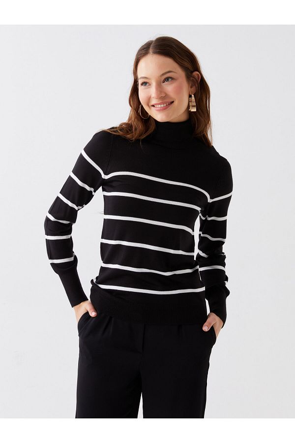 LC Waikiki-Turtleneck csíkos, hosszú ujjú női kötött pulóver 1