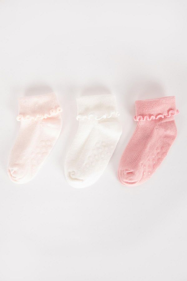 DeFacto-3-teilige lange Socken aus Baumwolle für Mädchen mit rutschfester Sohle 1