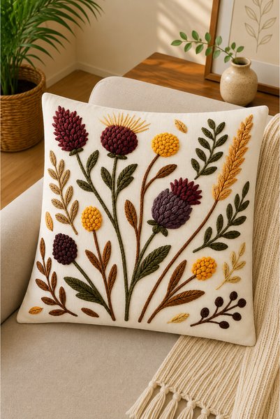 Dijital Baskılı Dekoratif Kırlent Kılıfı 43x43 cm – Modern Desenli Keten Dokulu