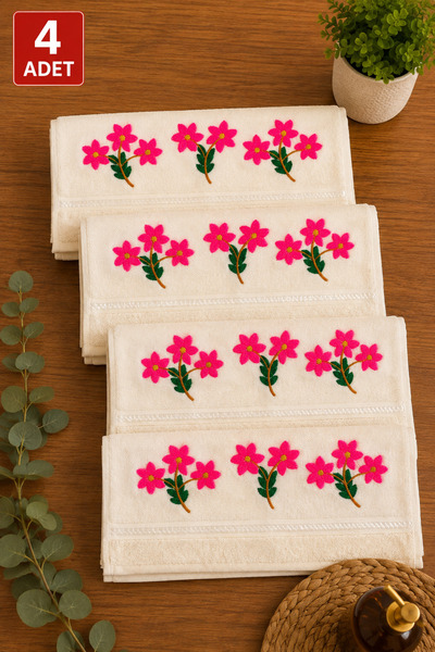 4’lü Punch Nakışlı El Yüz Havlu Seti – Yumuşak Dokulu Dekoratif Havlu
