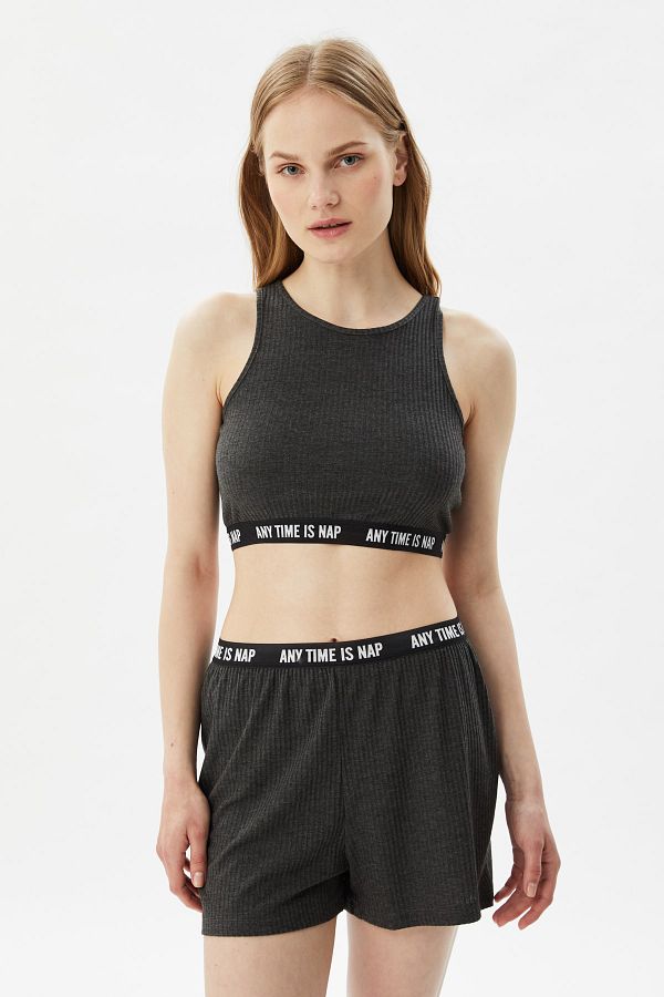 Antrasit Kaşkorse Örme Pijama Takımı THMSS21PT0681