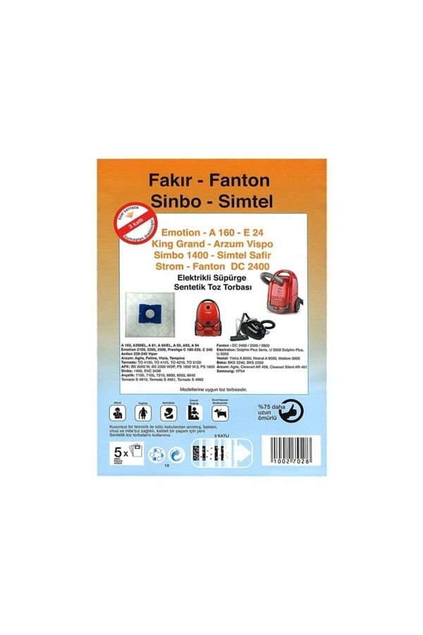 - Fanton - Sinbo - Simtel Toz Torbası 5 Adet