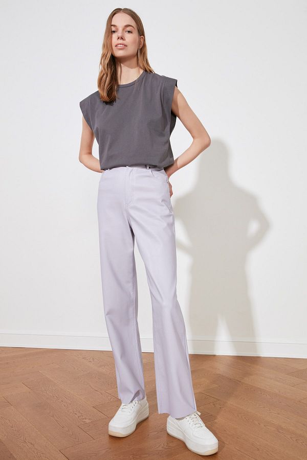 Antrasit Kolsuz Basic Örme T-Shirt TWOSS20TS0021