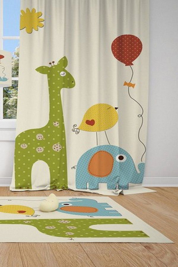 1 Kanat Fil,zürafa,kuş,uçan Balon Çocuk Bebek Odası Perdesi Fon Perde