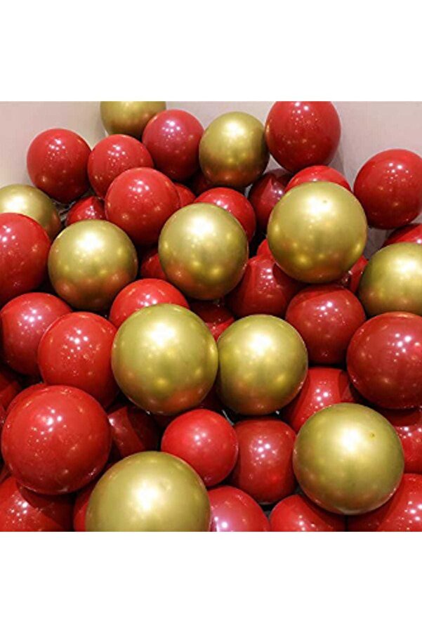 Krom Gold Altın Ve Metalik Kırmızı Renk 10 Lu Balon Parti Dolabı