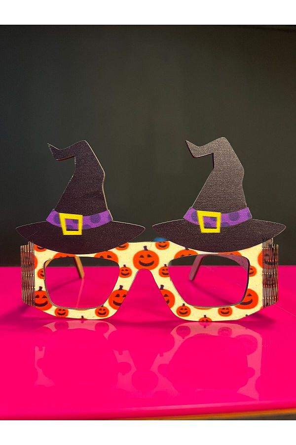 Halloween Cadı Şapkası Model Ahşap Parti Gözlüğü Cadılar Bayramı Gözlüğü