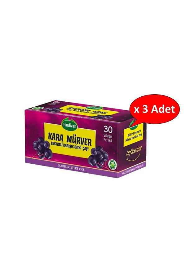 Mindivan Kara Mürver Ekstreli Karışık Bitki Çayı 1.5 gr x 30 Süzen Poşet x 3 Adet