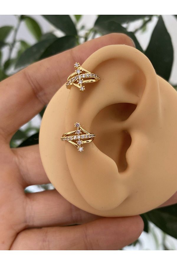 kararmaz ZİRKON TAŞLI earcuff sıkıştırmalı kıkırdak conch orbital delik gerektirmeyen küpe