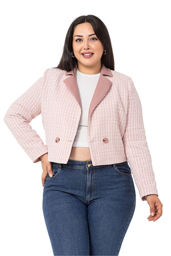 Wrap-front Collar Leather-look Lined Short Jacket &mdash; Pink