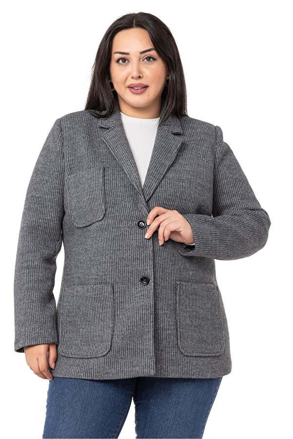 Blazer with Pockets Knitted Lined Jacket — Grey