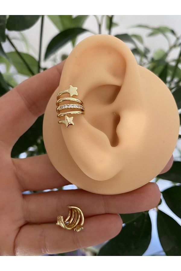 kararmaz ZİRKON TAŞLI earcuff sıkıştırmalı kıkırdak conch orbital delik gerektirmeyen küpe