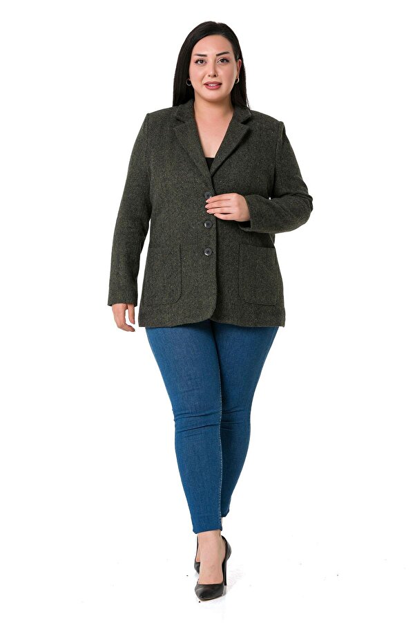 With Pockets Herringbone Blazer Lined Jacket — Khaki
