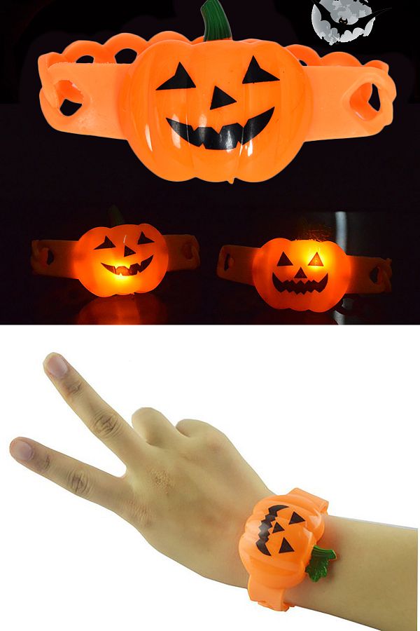 1 Adet Halloween Balkabağı Şeklinde Pilli Ledli Bileklik Cadılar Bayramı Aksesuarı