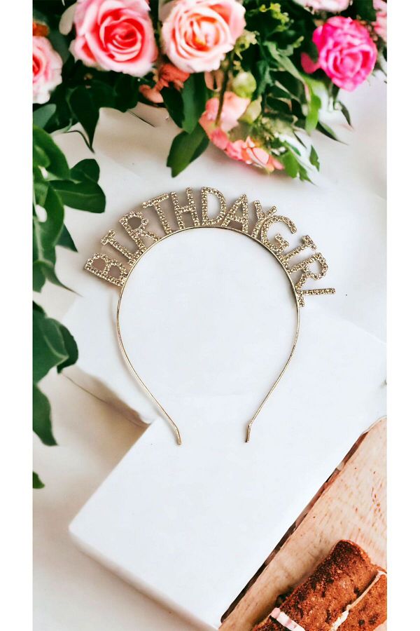 Gümüş Renk Lüks Kristal Taşlı Birthday Girl Parti Taç 17*16 cm Doğum Günü Partisi Tacı