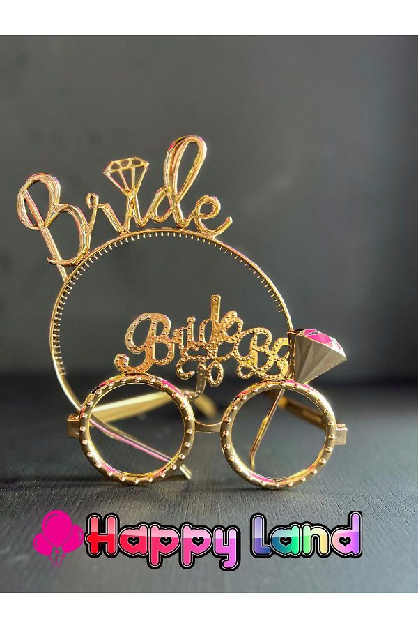 Bride Yazılı Gold Renk Gözlük Taç Seti Plastik Bekarlığa Veda Parti Tacı Gözlük Bride Set