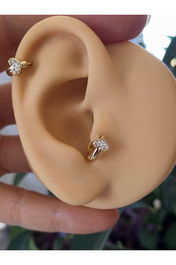CERRAHİ ÇELİK 1 ADET HELİX KIKIRDAK TRAGUS UYUMLU MİNİ KALP HALKA PİERCİNG KÜPE