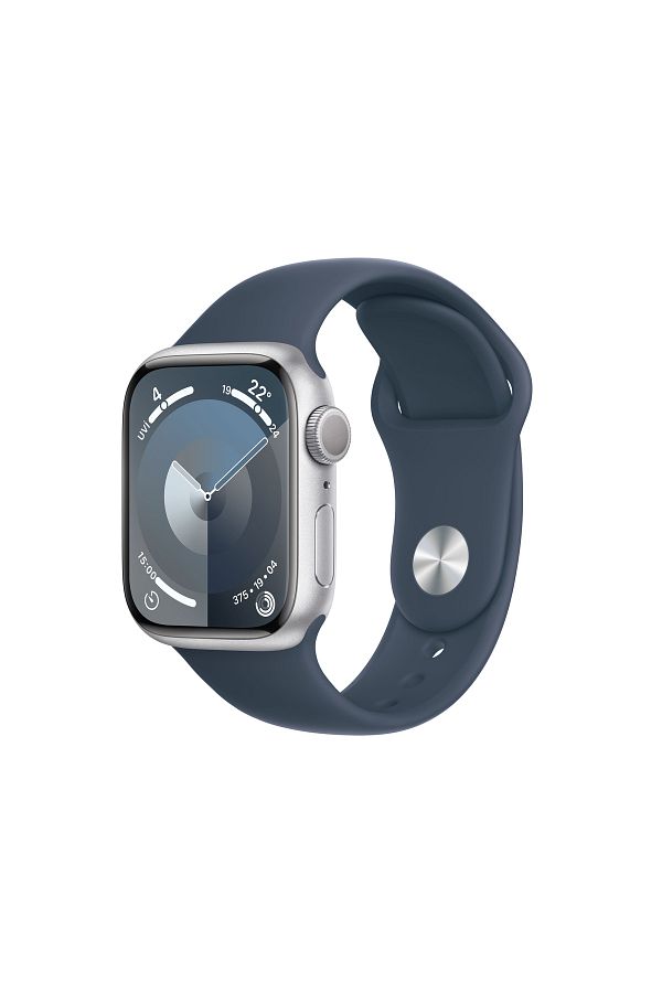 Apple Watch Series 9 GPS 41mm Gümüş Alüminyum Kasa ve Fırtına Mavisi Spor Kordon - M/L