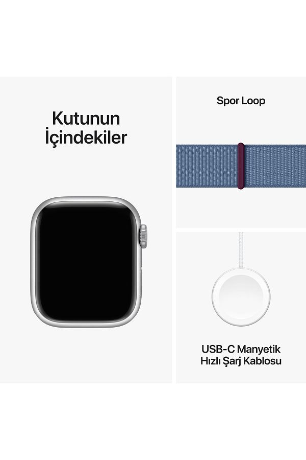 Apple Watch Series 9 GPS 41mm Gümüş Alüminyum Kasa ve Buz Mavisi Spor Loop - Görsel 10