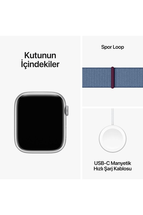 Apple Watch Series 9 GPS 45mm Gümüş Alüminyum Kasa ve Buz Mavisi Spor Loop - Görsel 10
