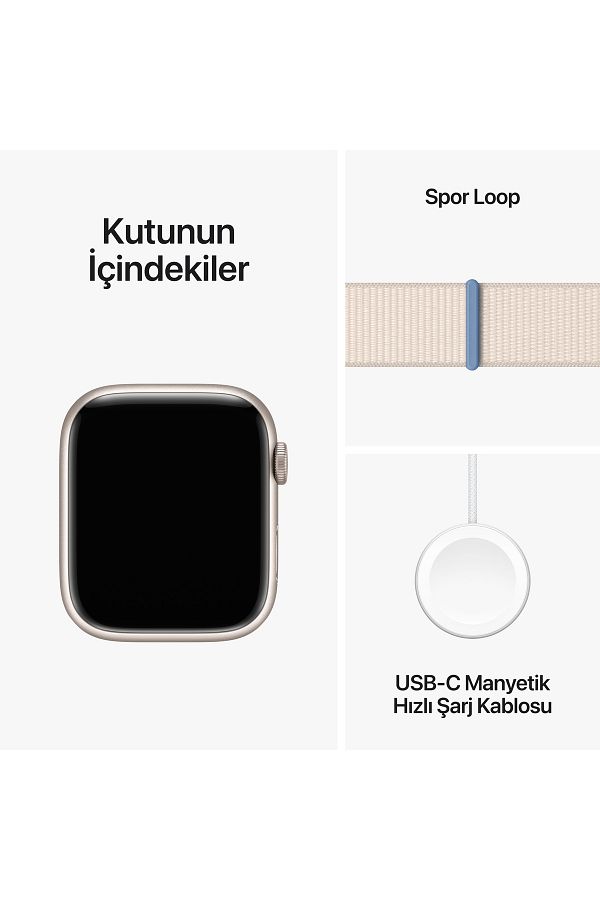Apple Watch Series 9 GPS 45mm Yıldız Işığı Alüminyum Kasa ve Yıldız Işığı Spor Loop - Görsel 10