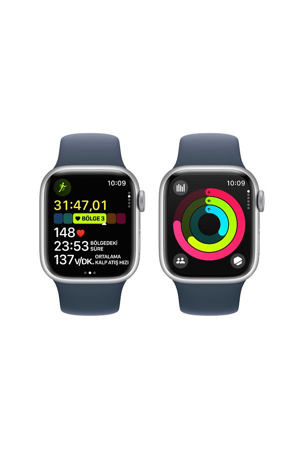 Apple Watch Series 9 GPS 41mm Gümüş Alüminyum Kasa ve Fırtına Mavisi Spor Kordon - M/L - Görsel 8