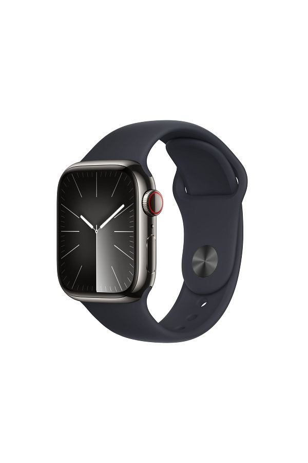 Apple Watch Series 9 GPS + Cellular 41mm Grafit Paslanmaz Çelik Kasa ve Gece Yarısı Spor Kordon - S/M