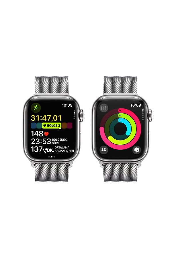 Apple Watch Series 9 GPS + Cellular 41mm Gümüş Paslanmaz Çelik Kasa ve Gümüş Milano Loop - Görsel 8