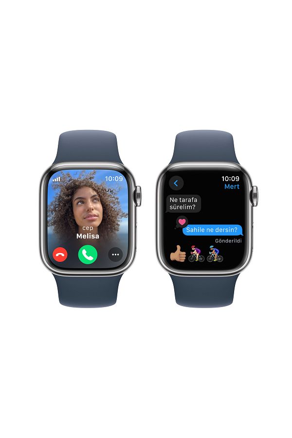 Apple Watch Series 9 GPS + Cellular 41mm Gümüş Paslanmaz Çelik Kasa ve Fırtına Mavisi Spor Kordon - S/M - Görsel 6