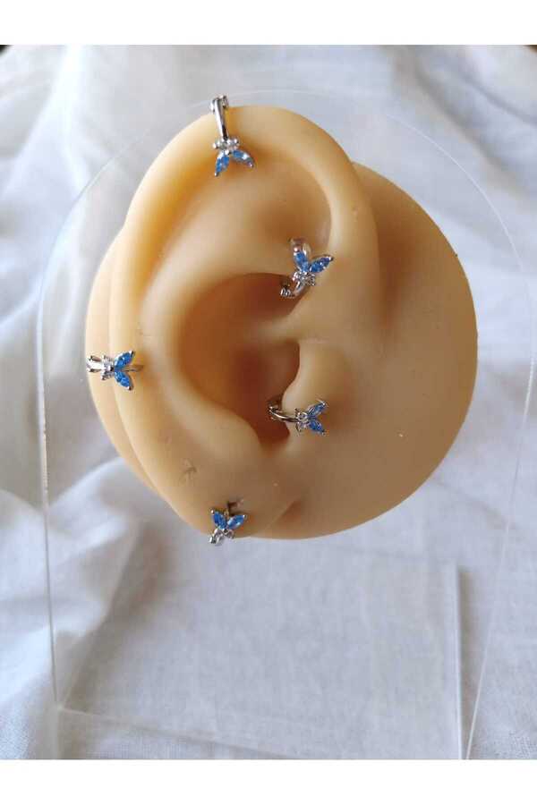 Zirkon taşlı Tragus, Helix 6 mm cerrahi çelik bar 316L halka piercing