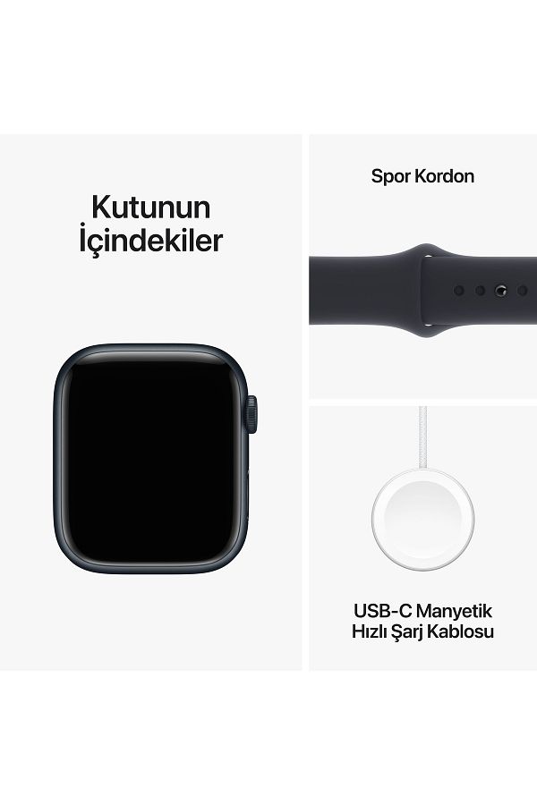 Apple Watch Series 9 GPS 45mm Gece Yarısı Alüminyum Kasa ve Gece Yarısı Spor Kordon - S/M - Görsel 10