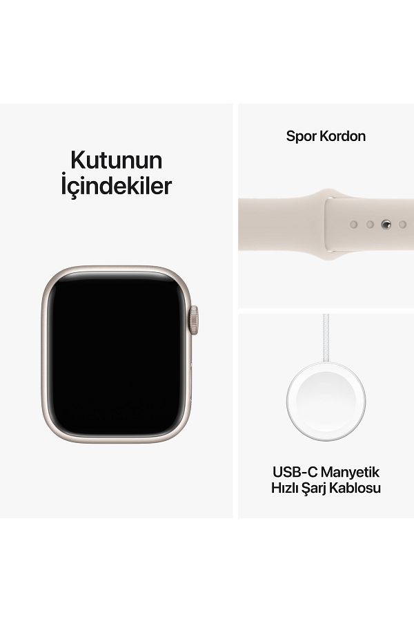 Apple Watch Series 9 GPS 45mm Yıldız Işığı Alüminyum Kasa ve Yıldız Işığı Spor Kordon - S/M - Görsel 10