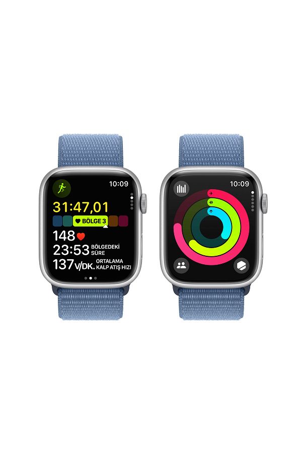 Apple Watch Series 9 GPS 45mm Gümüş Alüminyum Kasa ve Buz Mavisi Spor Loop - Görsel 8