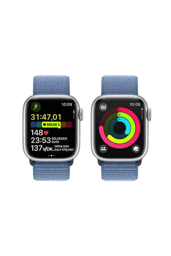 Apple Watch Series 9 GPS 41mm Gümüş Alüminyum Kasa ve Buz Mavisi Spor Loop - Görsel 8