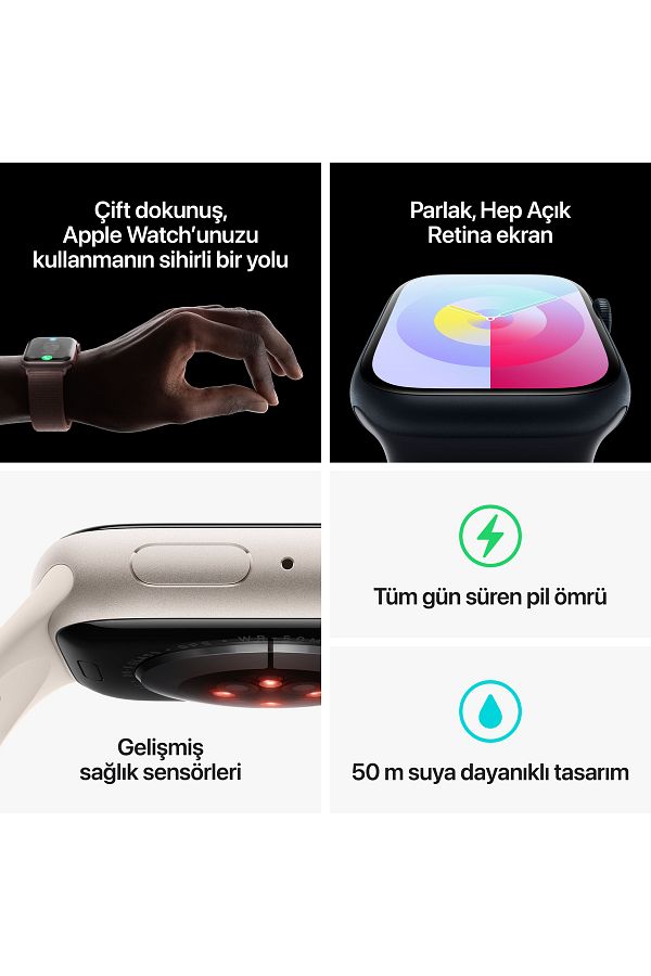 Apple Watch Series 9 GPS 45mm Gümüş Alüminyum Kasa ve Fırtına Mavisi Spor Kordon - S/M - Görsel 5