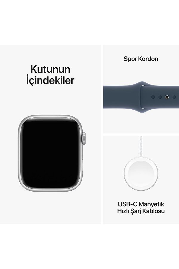 Apple Watch Series 9 GPS + Cellular 45mm Gümüş Alüminyum Kasa ve Fırtına Mavisi Spor Kordon - S/M - Görsel 9