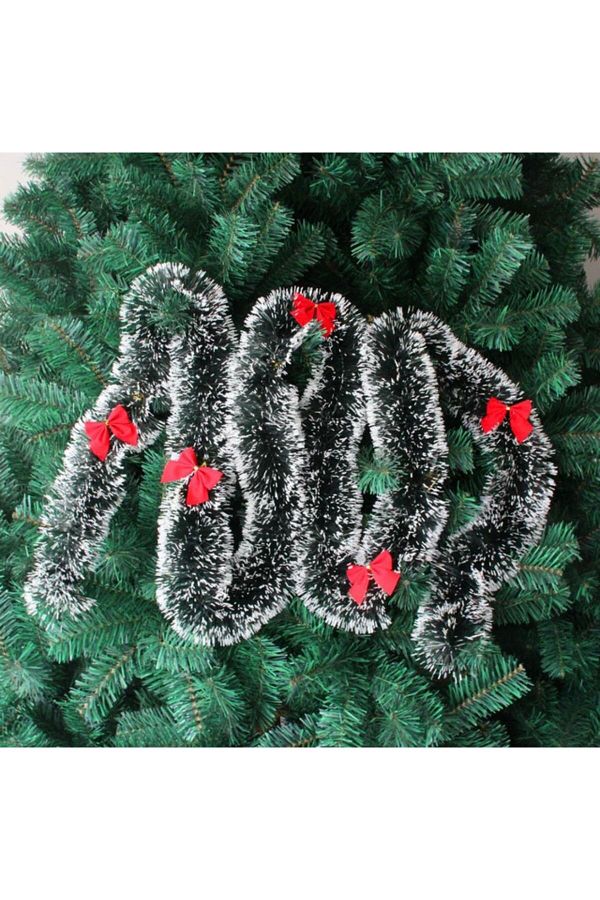 Yılbaşı 200 cm Tinsel Garland Yılbaşı Ağacı Süsü Beyaz Koyu Yeşil Kamışı