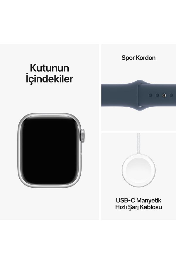 Apple Watch Series 9 GPS 41mm Gümüş Alüminyum Kasa ve Fırtına Mavisi Spor Kordon - M/L - Görsel 10