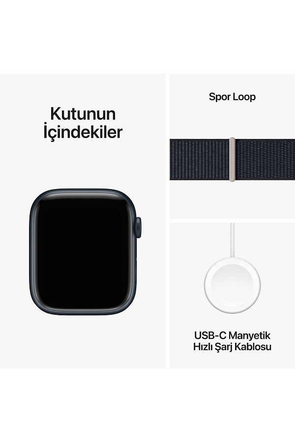 Apple Watch Series 9 GPS 45mm Gece Yarısı Alüminyum Kasa ve Gece Yarısı Spor Loop - Görsel 10