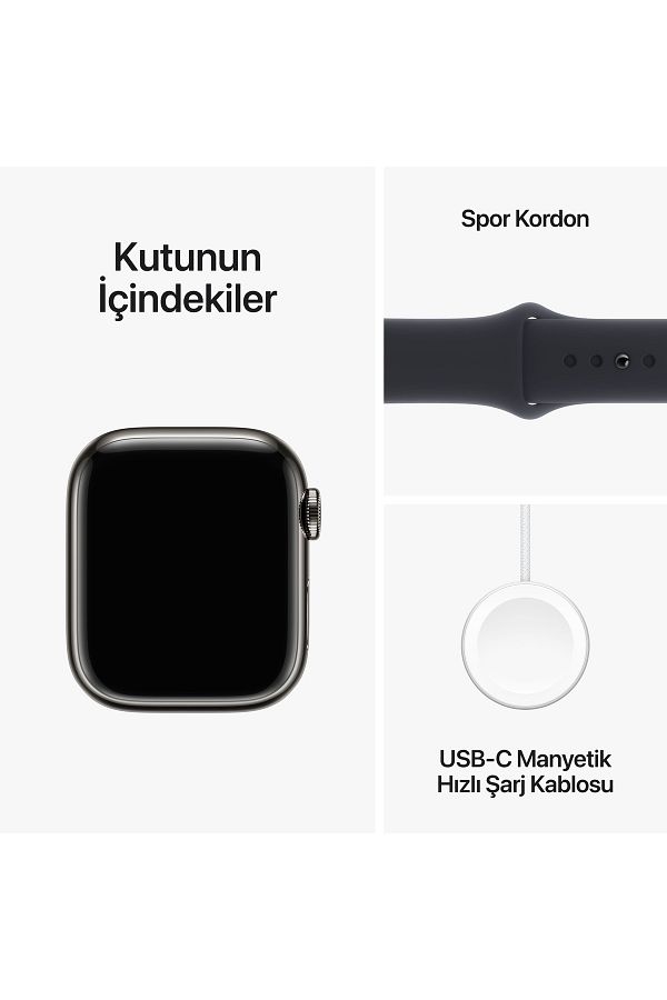 Apple Watch Series 9 GPS + Cellular 41mm Grafit Paslanmaz Çelik Kasa ve Gece Yarısı Spor Kordon - S/M - Görsel 10
