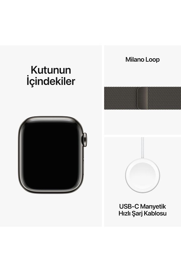 Apple Watch Series 9 GPS + Cellular 41mm Grafit Paslanmaz Çelik Kasa ve Grafit Milano Loop - Görsel 10