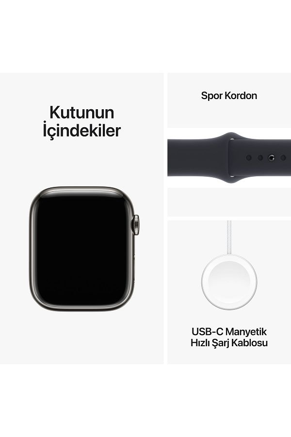 Apple Watch Series 9 GPS + Cellular 45mm Grafit Paslanmaz Çelik Kasa ve Gece Yarısı Spor Kordon - S/M - Görsel 10