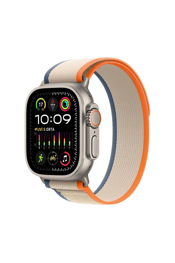 Apple Watch Ultra 2 GPS + Cellular, 49mm Titanyum Kasa ve Turuncu/Bej Trail Loop - S/M