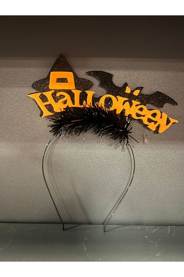 Halloween Yazılı Yarasa Taç Cadı Şapkası Detaylı Cadılar Bayramı Parti Tacı