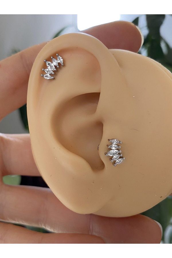 cerrahi çelik zirkon taşlı önden takmalı arkası düz tragus helix kıkırdak conch lobe piercing küpe