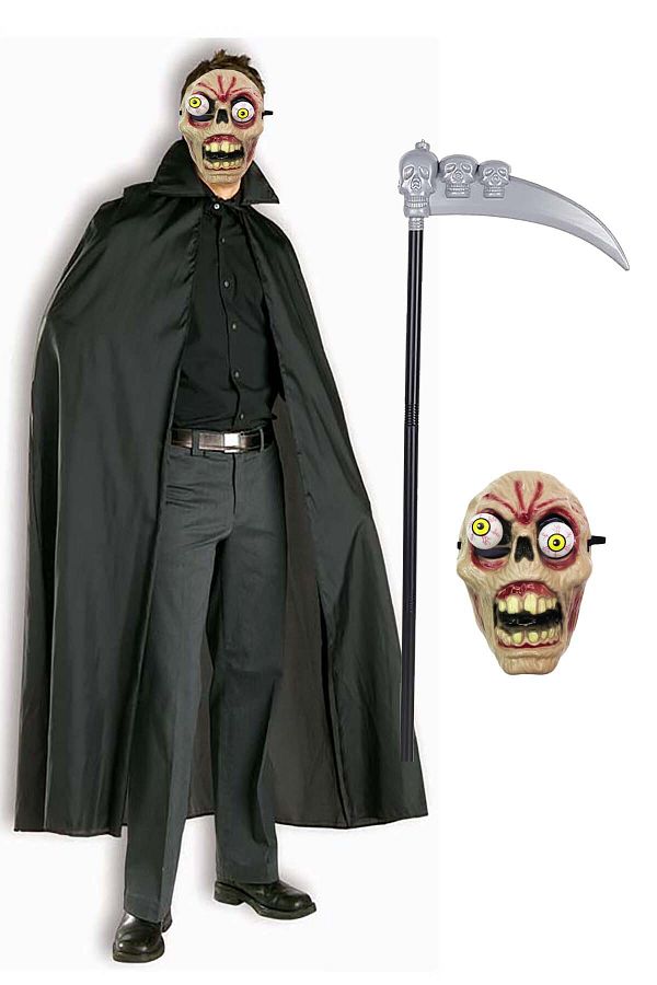 Halloween Siyah Pelerin Kuru Kafa Oraklı Korkunç Parti Kostümü, Cadılar Bayramı Tırpan Çığlık Set