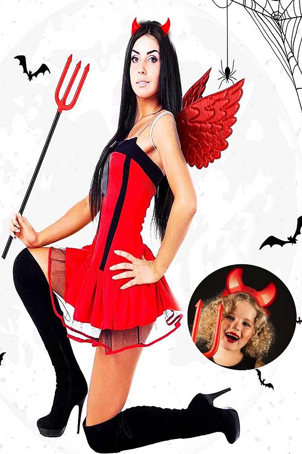 Halloween Işıklı Boynuz Şeytan Tacı, Zebani Şeytan Çatalı Cadılar Bayramı Korkunç Parti Kostümü